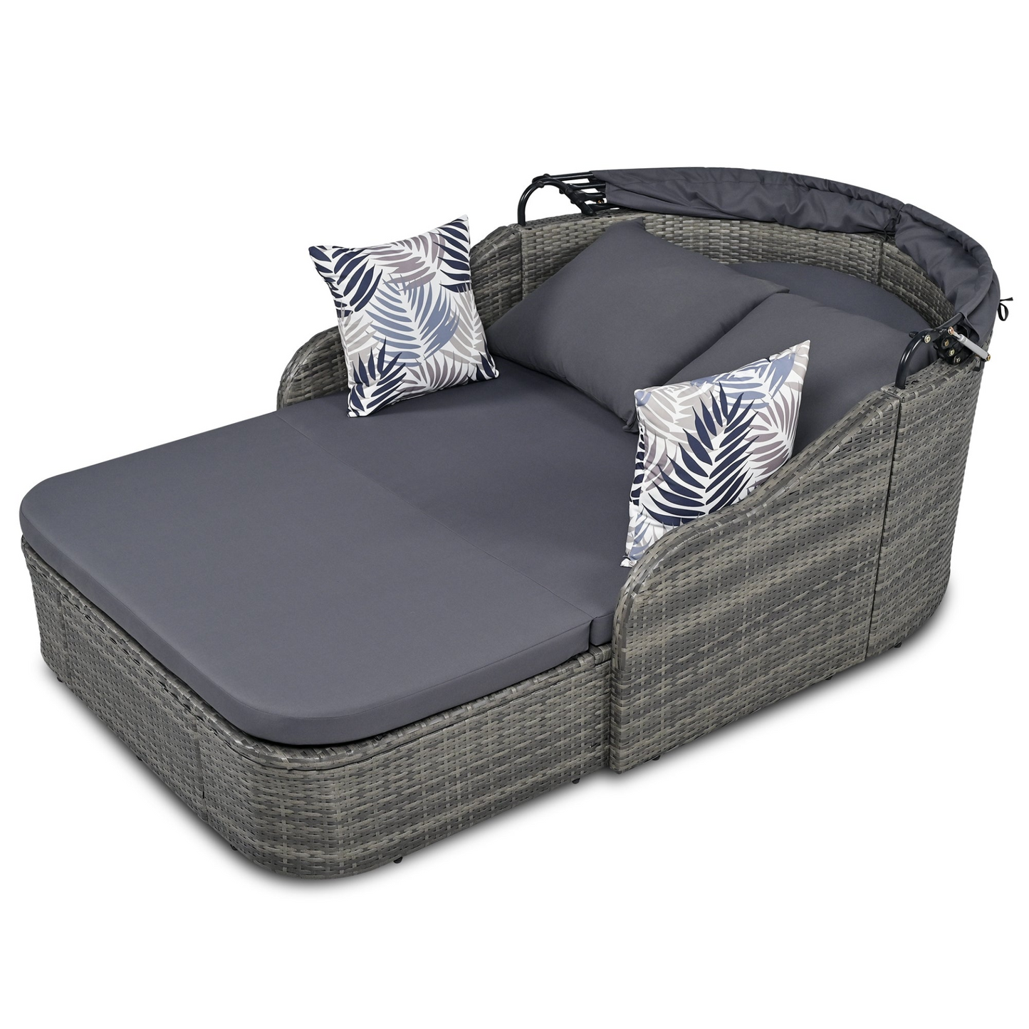 [product_type] | 79.9" Outdoor Sunbed with Adjustable Canopy, Double Lounge, PE Rattan Daybed, Gray Wicker and Cushion | casafoyer.myshopify.com