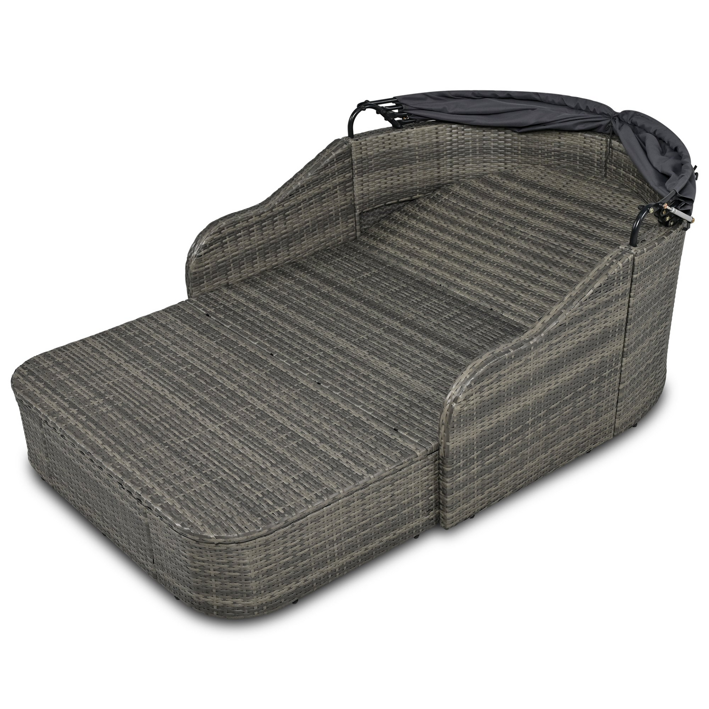 [product_type] | 79.9" Outdoor Sunbed with Adjustable Canopy, Double Lounge, PE Rattan Daybed, Gray Wicker and Cushion | casafoyer.myshopify.com