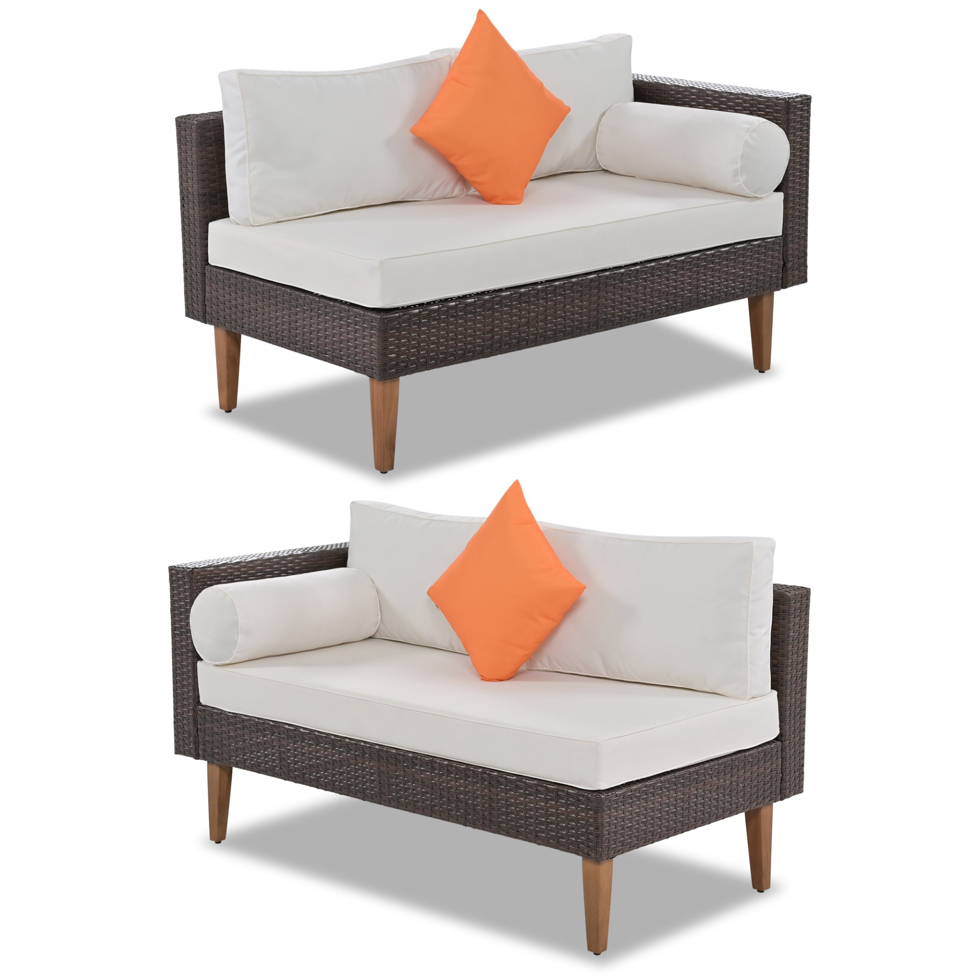 Patio Furntiure Sets | 4-pieces Outdoor Wicker Sofa Set, Patio Furniture with Colorful Pillows, L-shape Sofa Set, Beige Cushions and Brown Rattan | casafoyer.myshopify.com