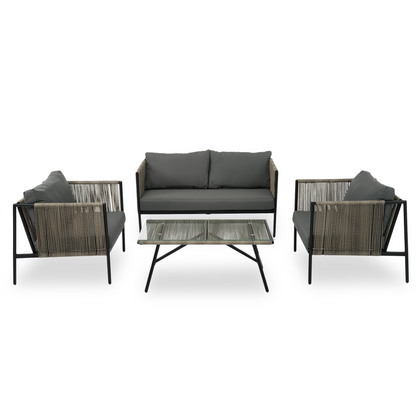Sofa & Chair sets | 4-Piece Rope Sofa Set with Thick Cushions and Toughened Glass Table, All-Weather Patio Furniture Set, Gray | casafoyer.myshopify.com