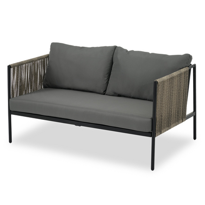 Sofa & Chair sets | 4-Piece Rope Sofa Set with Thick Cushions and Toughened Glass Table, All-Weather Patio Furniture Set, Gray | casafoyer.myshopify.com