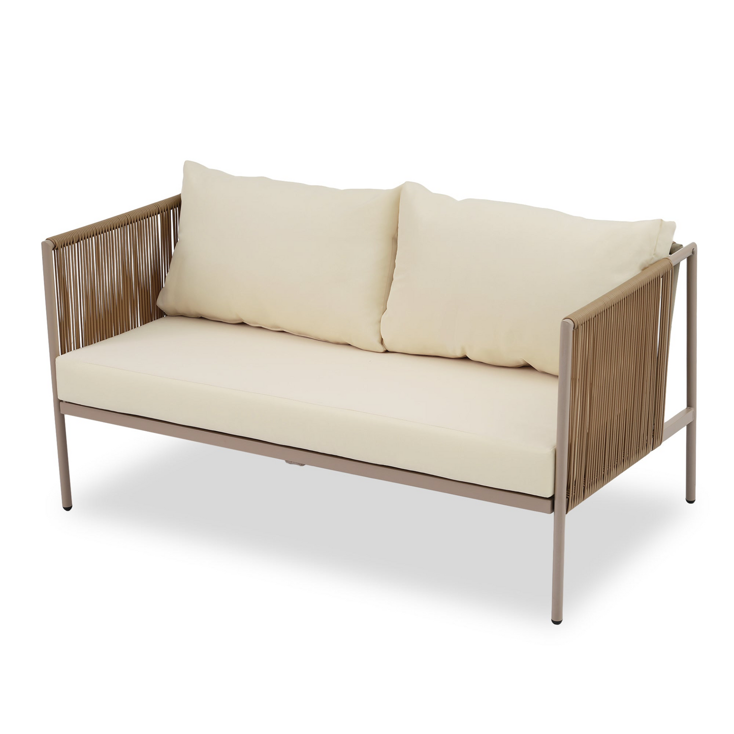 Sofa & Chair sets | 4-Piece Rope Sofa Set with Thick Cushions and Toughened Glass Table, All-Weather Patio Furniture Set For 4 Person With Loveseat, Beige | casafoyer.myshopify.com