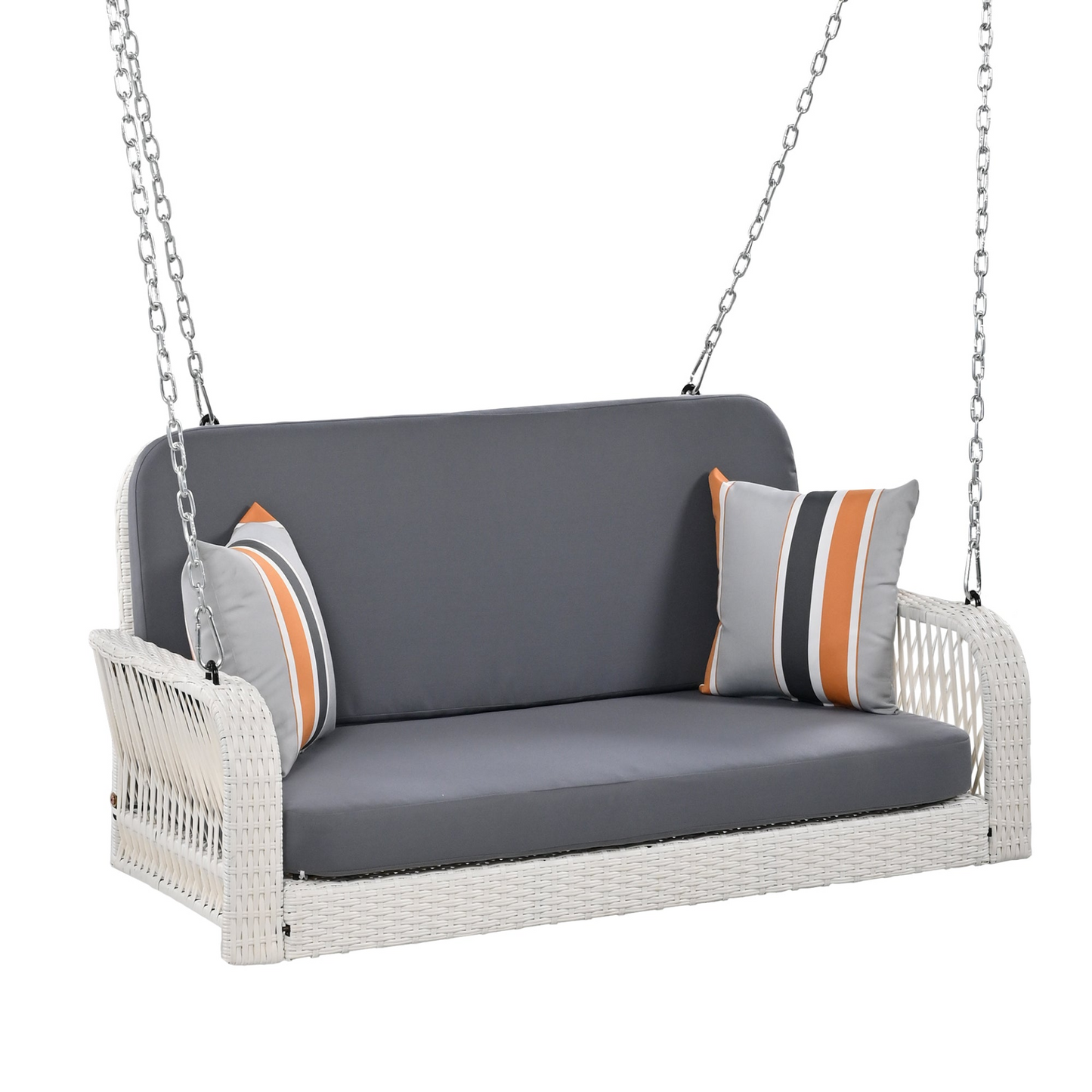 Patio Furntiure Sets | PE Wicker Porch Swing, 2-Seater Hanging Bench With Chains, Patio Furniture Swing For Backyard Garden Poolside, White And Gray | casafoyer.myshopify.com