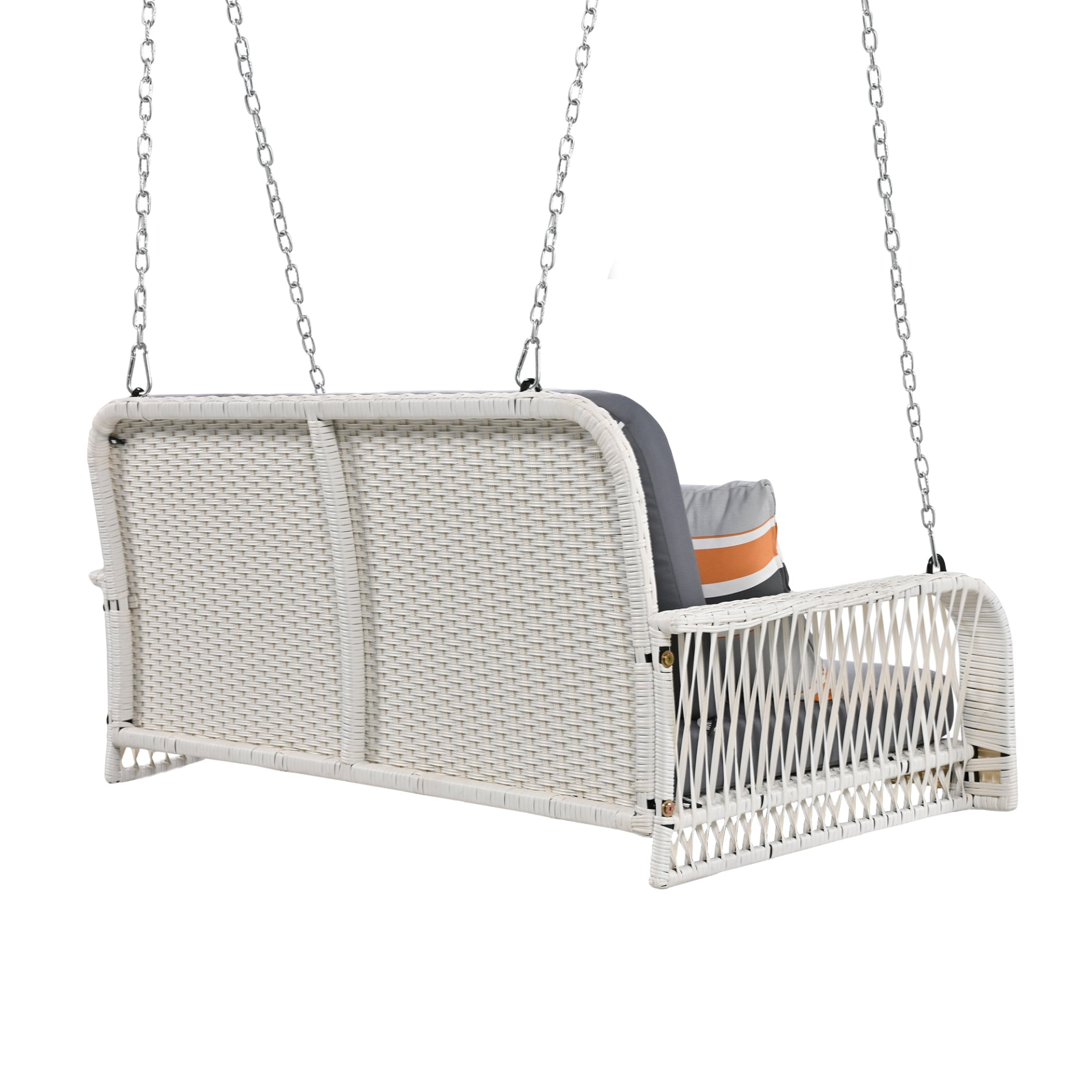 Patio Furntiure Sets | PE Wicker Porch Swing, 2-Seater Hanging Bench With Chains, Patio Furniture Swing For Backyard Garden Poolside, White And Gray | casafoyer.myshopify.com