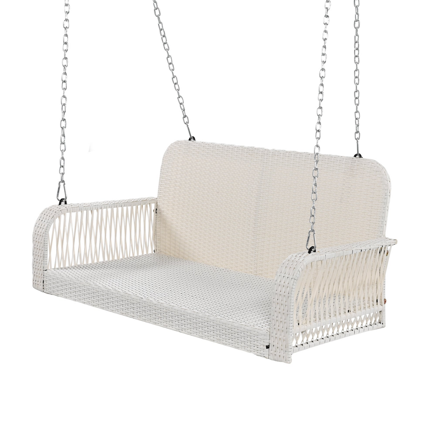 Patio Furntiure Sets | PE Wicker Porch Swing, 2-Seater Hanging Bench With Chains, Patio Furniture Swing For Backyard Garden Poolside, White And Gray | casafoyer.myshopify.com