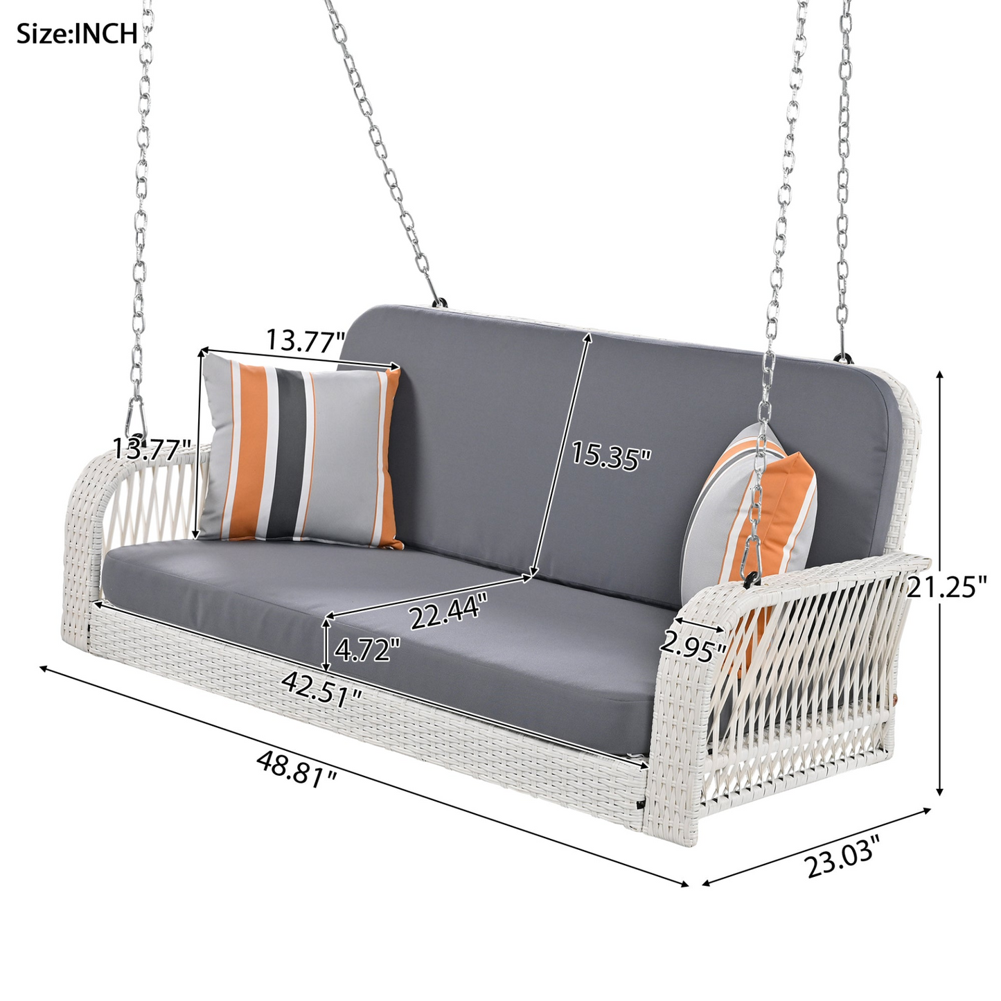 Patio Furntiure Sets | PE Wicker Porch Swing, 2-Seater Hanging Bench With Chains, Patio Furniture Swing For Backyard Garden Poolside, White And Gray | casafoyer.myshopify.com