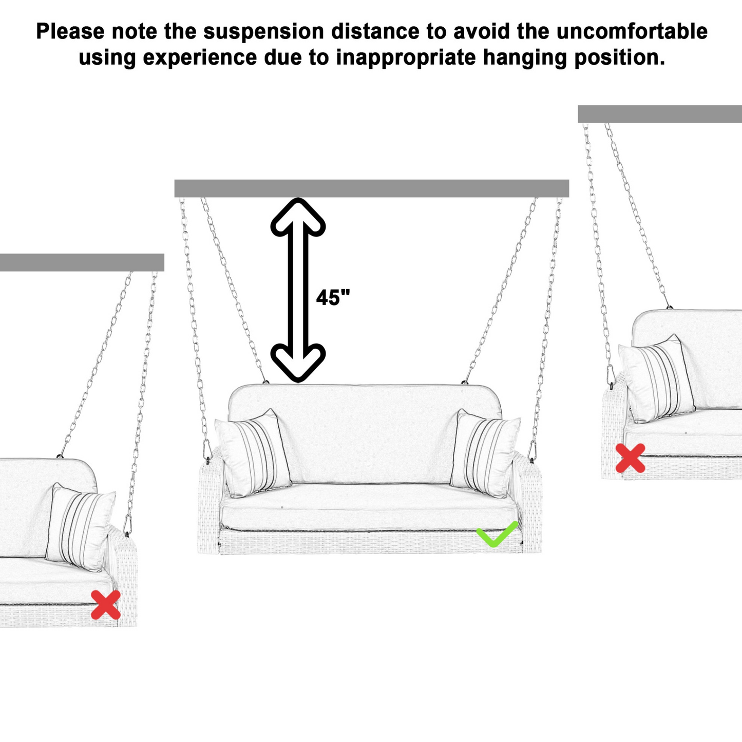 Patio Furntiure Sets | PE Wicker Porch Swing, 2-Seater Hanging Bench With Chains, Patio Furniture Swing For Backyard Garden Poolside, White And Gray | casafoyer.myshopify.com