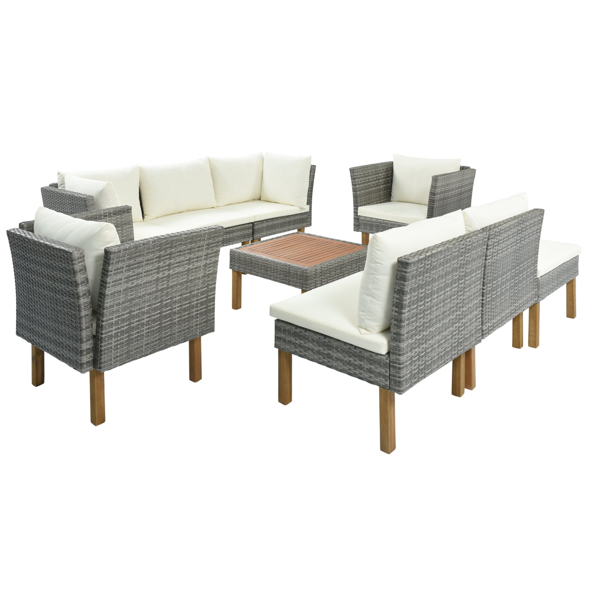 Patio Furntiure Sets | 9-Piece Outdoor Patio Garden Wicker Sofa Set, Gray PE Rattan Sofa Set | casafoyer.myshopify.com