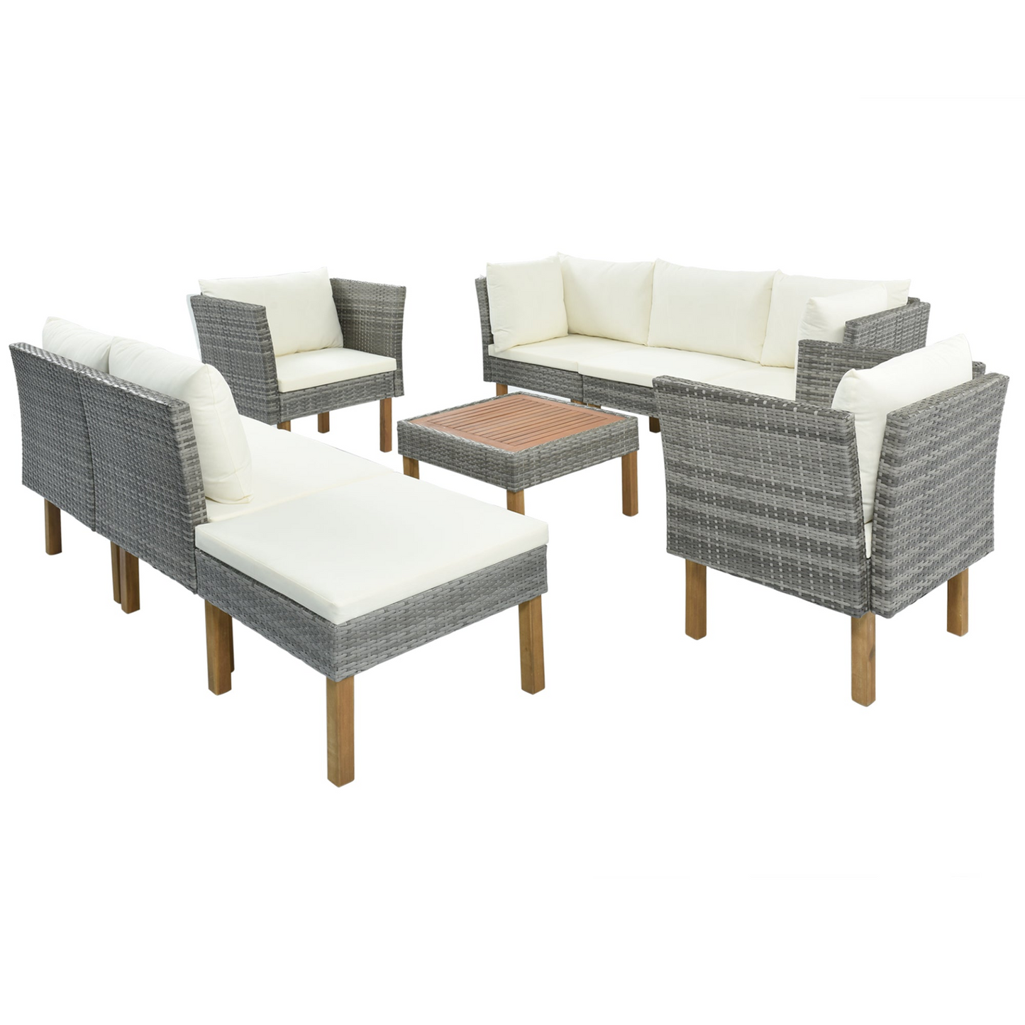 Patio Furntiure Sets | 9-Piece Outdoor Patio Garden Wicker Sofa Set, Gray PE Rattan Sofa Set | casafoyer.myshopify.com