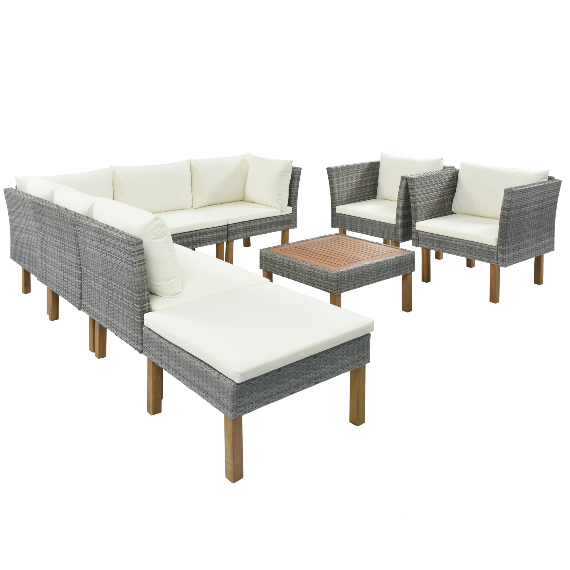 Patio Furntiure Sets | 9-Piece Outdoor Patio Garden Wicker Sofa Set, Gray PE Rattan Sofa Set | casafoyer.myshopify.com