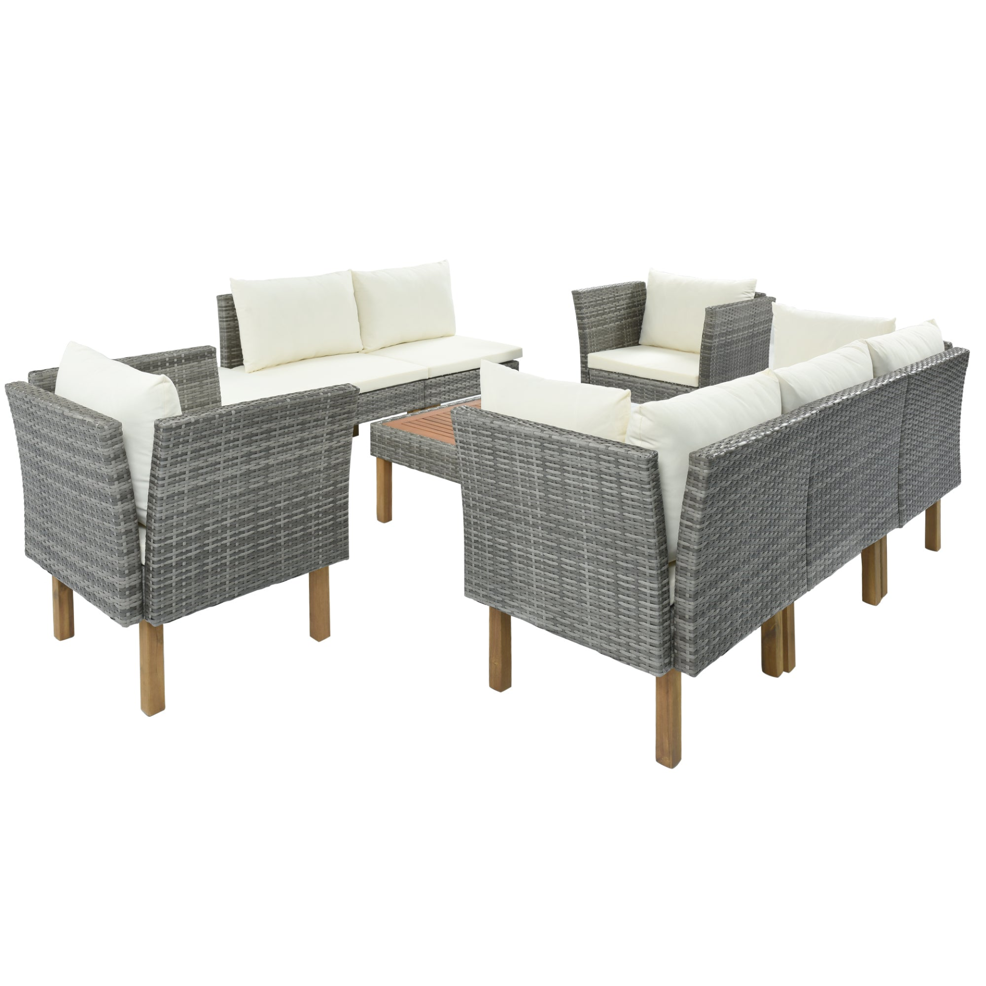 Patio Furntiure Sets | 9-Piece Outdoor Patio Garden Wicker Sofa Set, Gray PE Rattan Sofa Set | casafoyer.myshopify.com