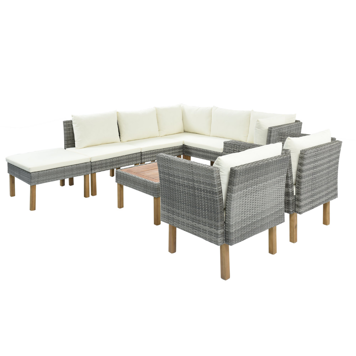 Patio Furntiure Sets | 9-Piece Outdoor Patio Garden Wicker Sofa Set, Gray PE Rattan Sofa Set | casafoyer.myshopify.com