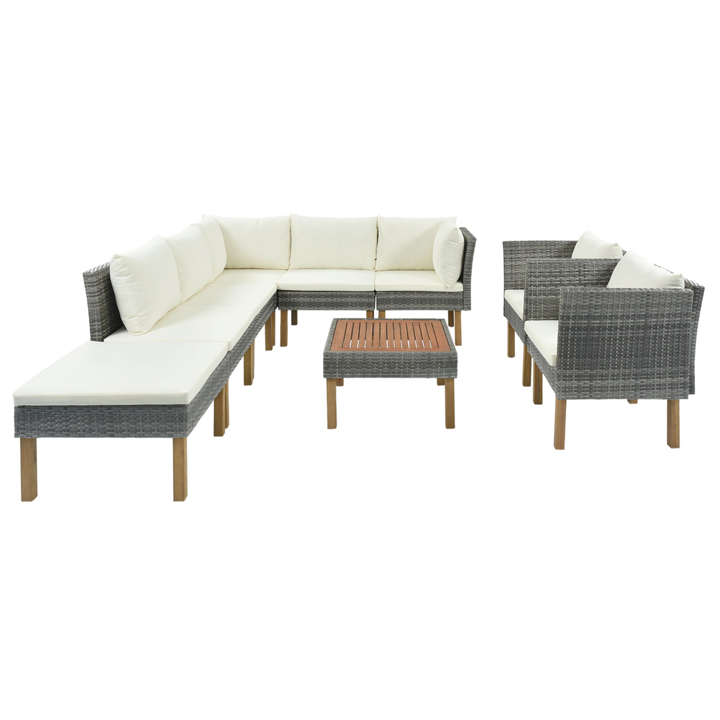 Patio Furntiure Sets | 9-Piece Outdoor Patio Garden Wicker Sofa Set, Gray PE Rattan Sofa Set | casafoyer.myshopify.com