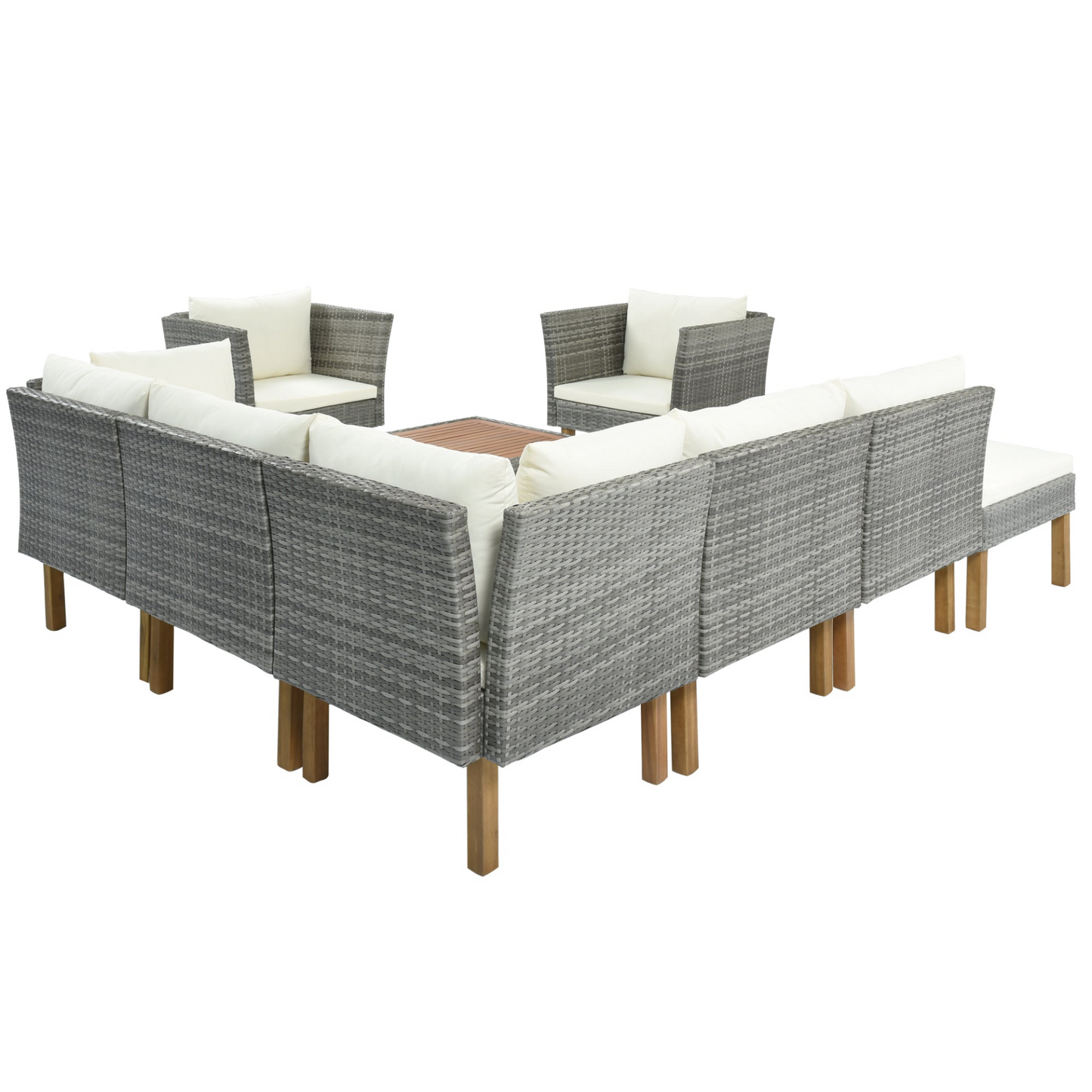 Patio Furntiure Sets | 9-Piece Outdoor Patio Garden Wicker Sofa Set, Gray PE Rattan Sofa Set | casafoyer.myshopify.com