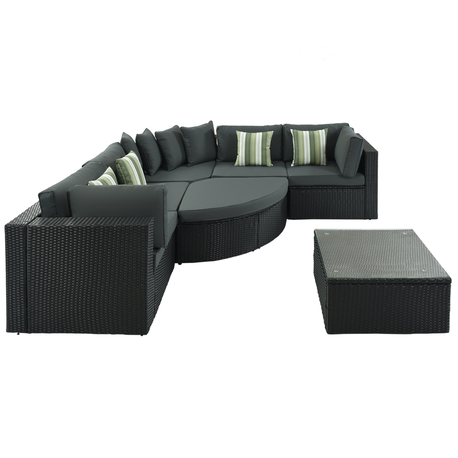 Patio Furntiure Sets | 7-Piece Outdoor Wicker Sofa Set - Rattan Sofa Lounger with Striped Green Pillows | casafoyer.myshopify.com