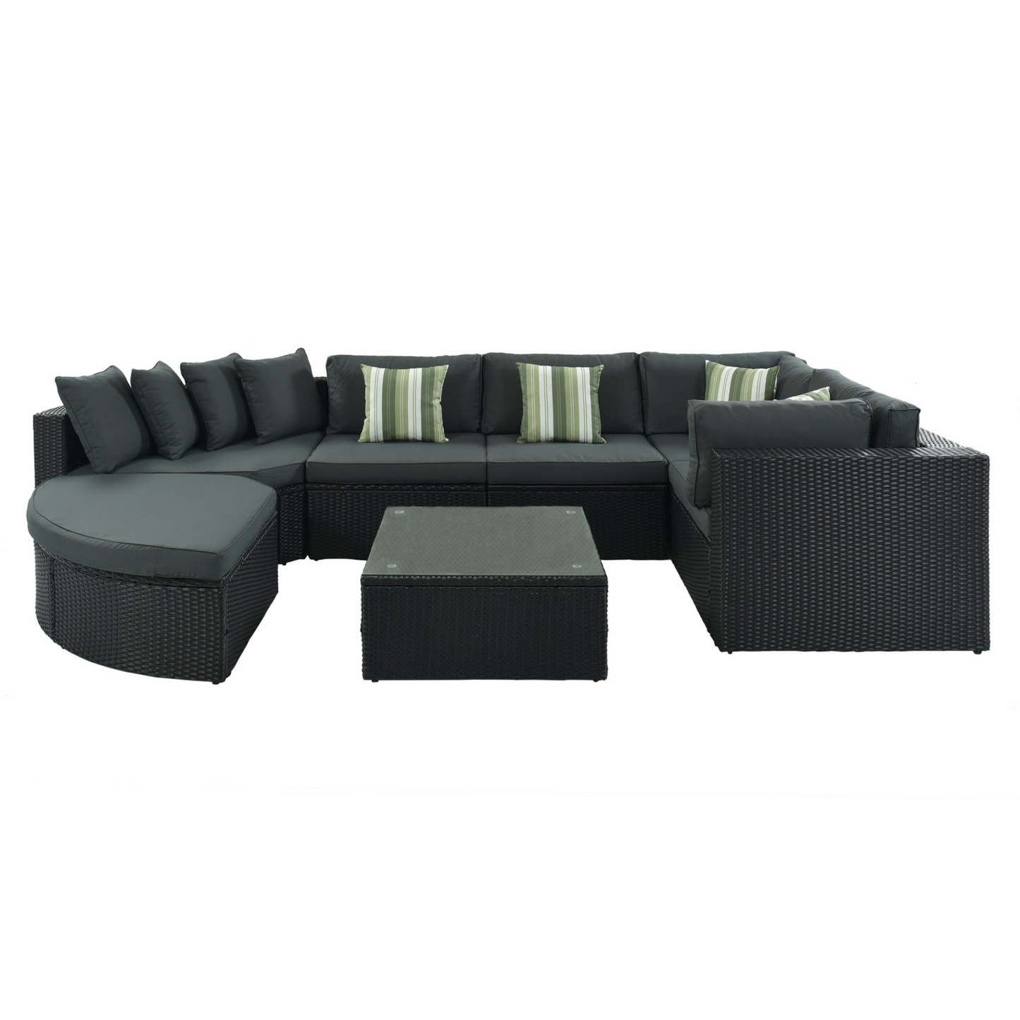 Patio Furntiure Sets | 7-Piece Outdoor Wicker Sofa Set - Rattan Sofa Lounger with Striped Green Pillows | casafoyer.myshopify.com