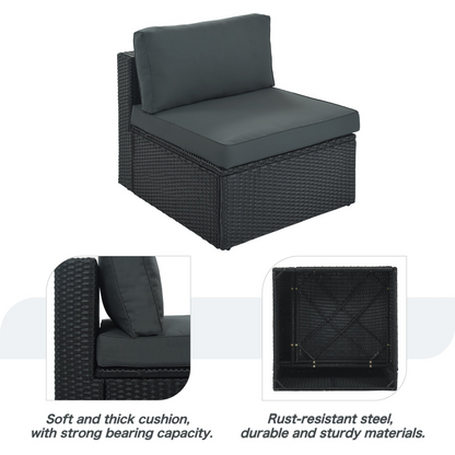 Patio Furntiure Sets | 7-Piece Outdoor Wicker Sofa Set - Rattan Sofa Lounger with Striped Green Pillows | casafoyer.myshopify.com