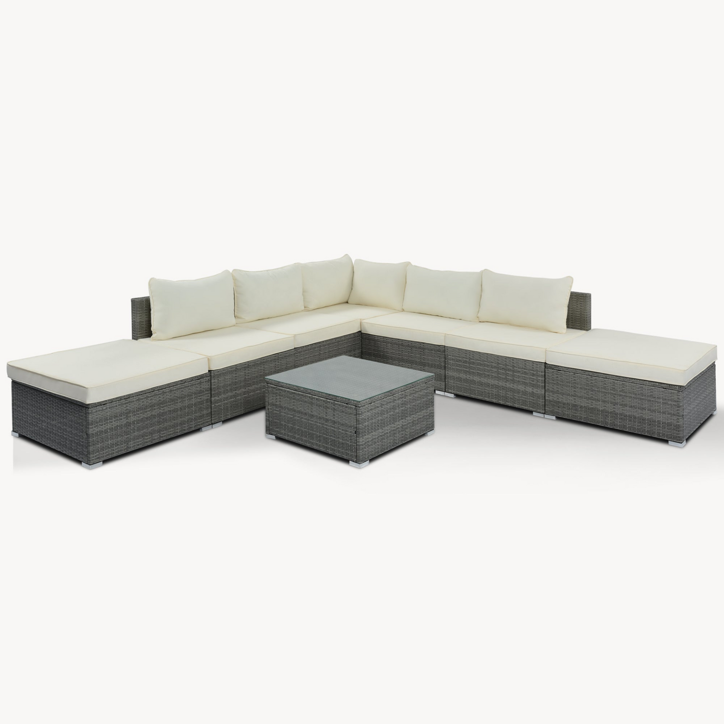 Patio Furntiure Sets | 8-Pieces Outdoor Patio Furniture Sets, Garden Conversation Wicker Sofa Set, Single Sofa Combinable, Beige Cushions Gray Wicker | casafoyer.myshopify.com