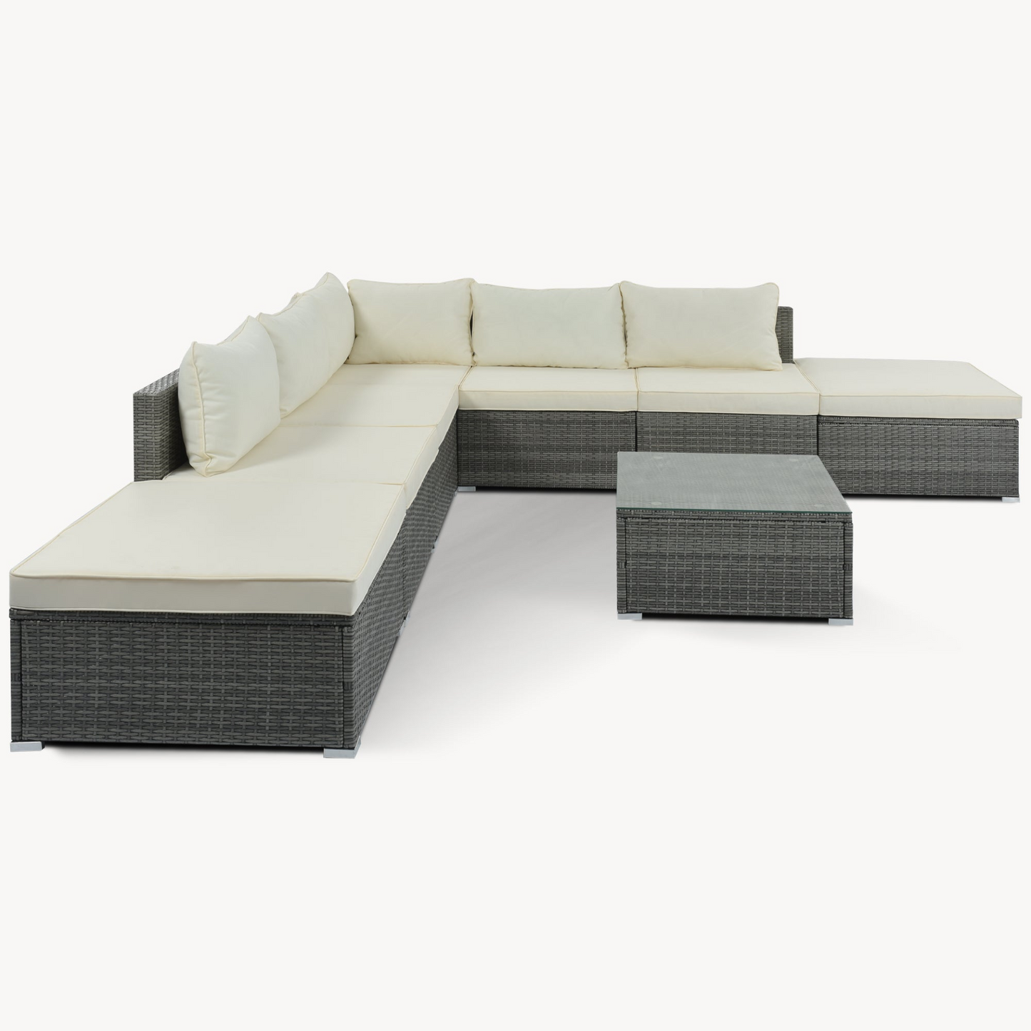 Patio Furntiure Sets | 8-Pieces Outdoor Patio Furniture Sets, Garden Conversation Wicker Sofa Set, Single Sofa Combinable, Beige Cushions Gray Wicker | casafoyer.myshopify.com