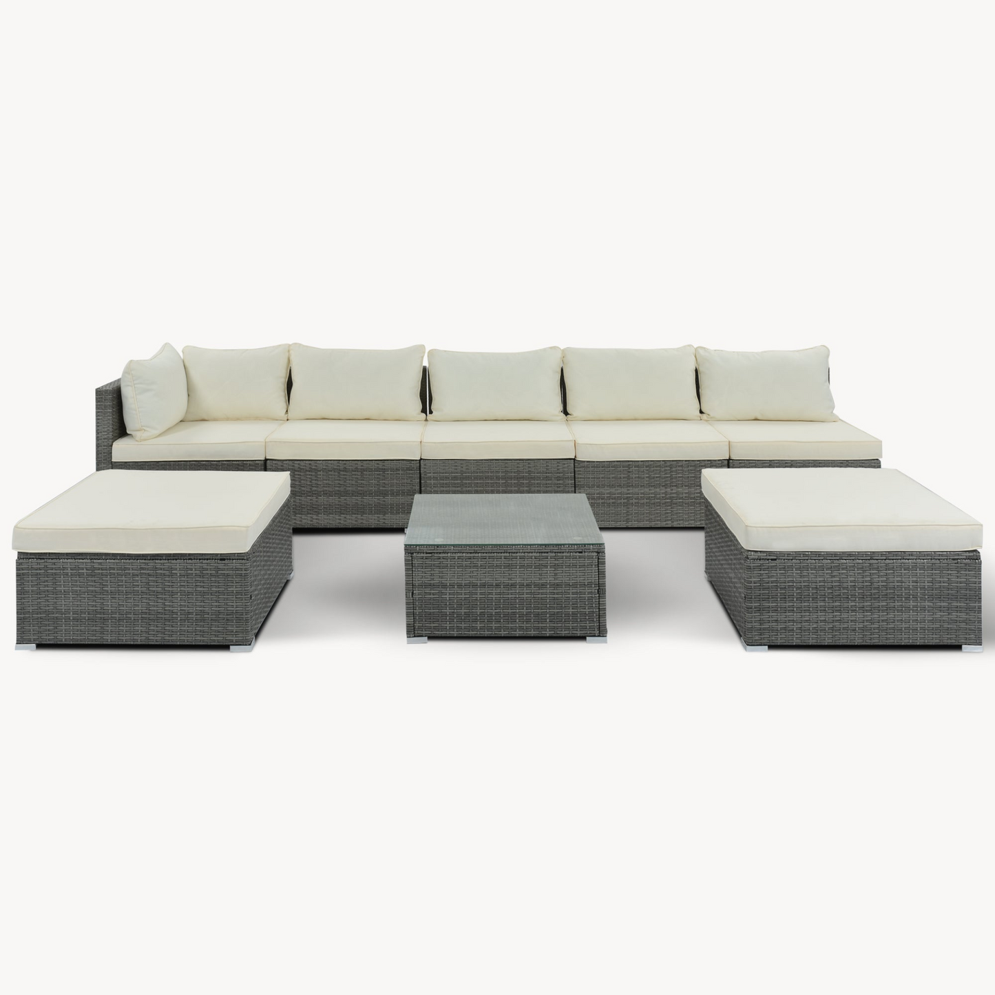 Patio Furntiure Sets | 8-Pieces Outdoor Patio Furniture Sets, Garden Conversation Wicker Sofa Set, Single Sofa Combinable, Beige Cushions Gray Wicker | casafoyer.myshopify.com