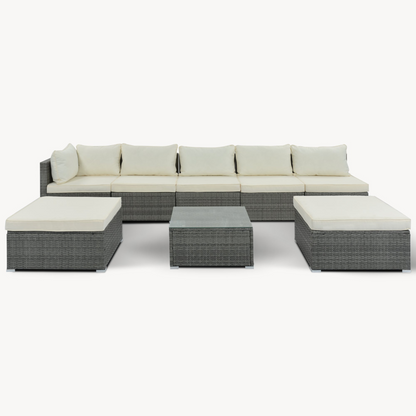 Patio Furntiure Sets | 8-Pieces Outdoor Patio Furniture Sets, Garden Conversation Wicker Sofa Set, Single Sofa Combinable, Beige Cushions Gray Wicker | casafoyer.myshopify.com