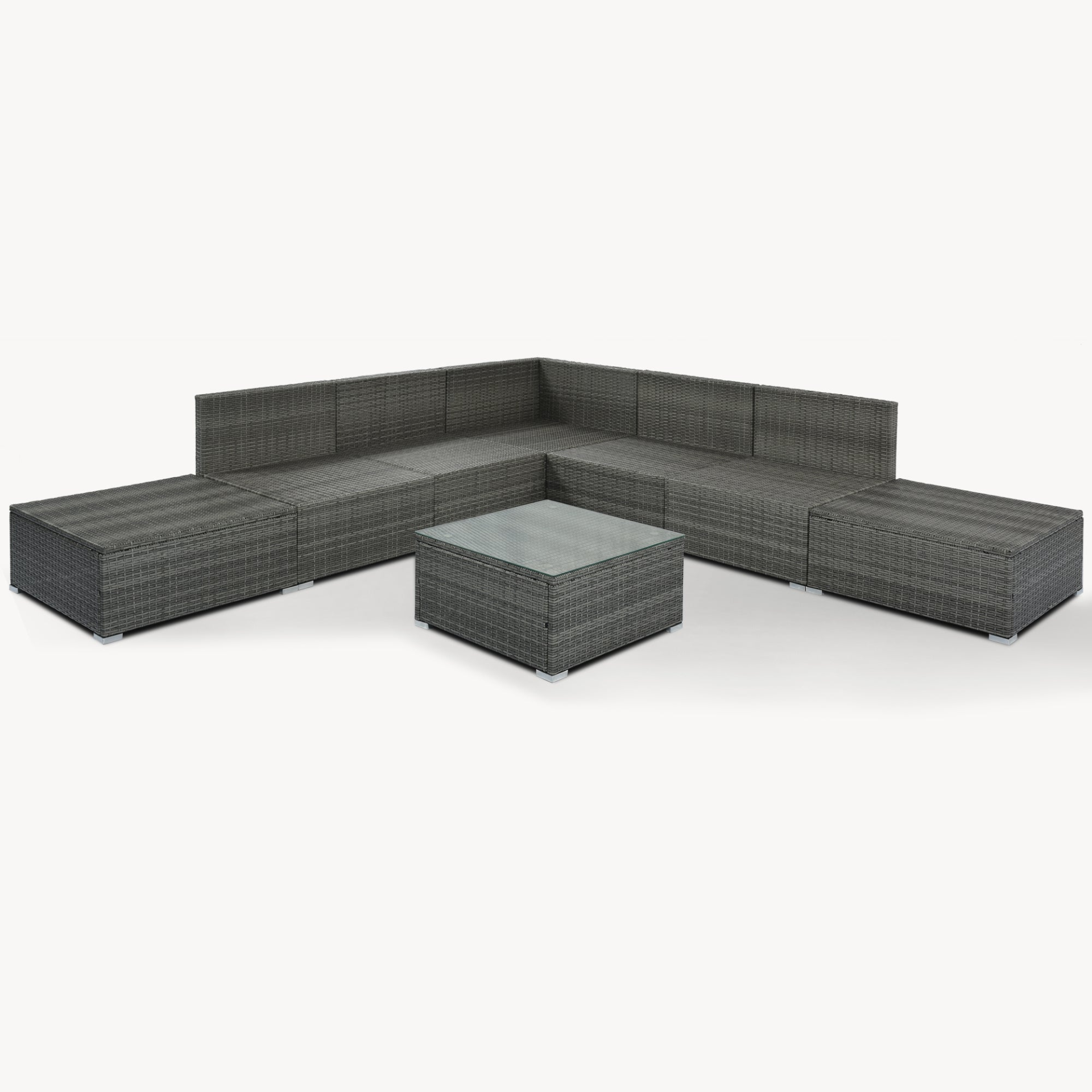 Patio Furntiure Sets | 8-Pieces Outdoor Patio Furniture Sets, Garden Conversation Wicker Sofa Set, Single Sofa Combinable, Beige Cushions Gray Wicker | casafoyer.myshopify.com