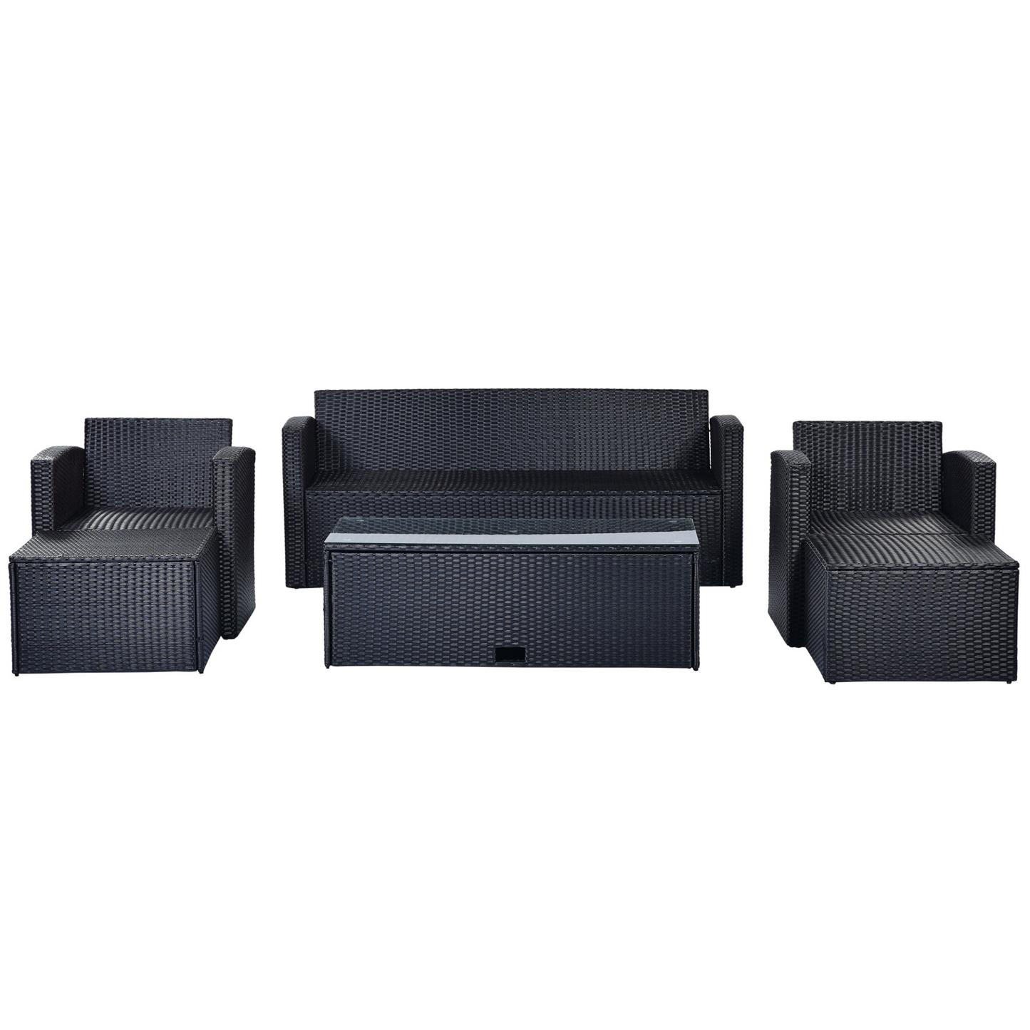 Patio Furntiure Sets | 6-piece All-Weather Wicker PE rattan Patio Outdoor Dining Conversation Sectional Set with coffee table, wicker sofas, ottomans, removable cushions (Black wicker, Beige cushion) | casafoyer.myshopify.com