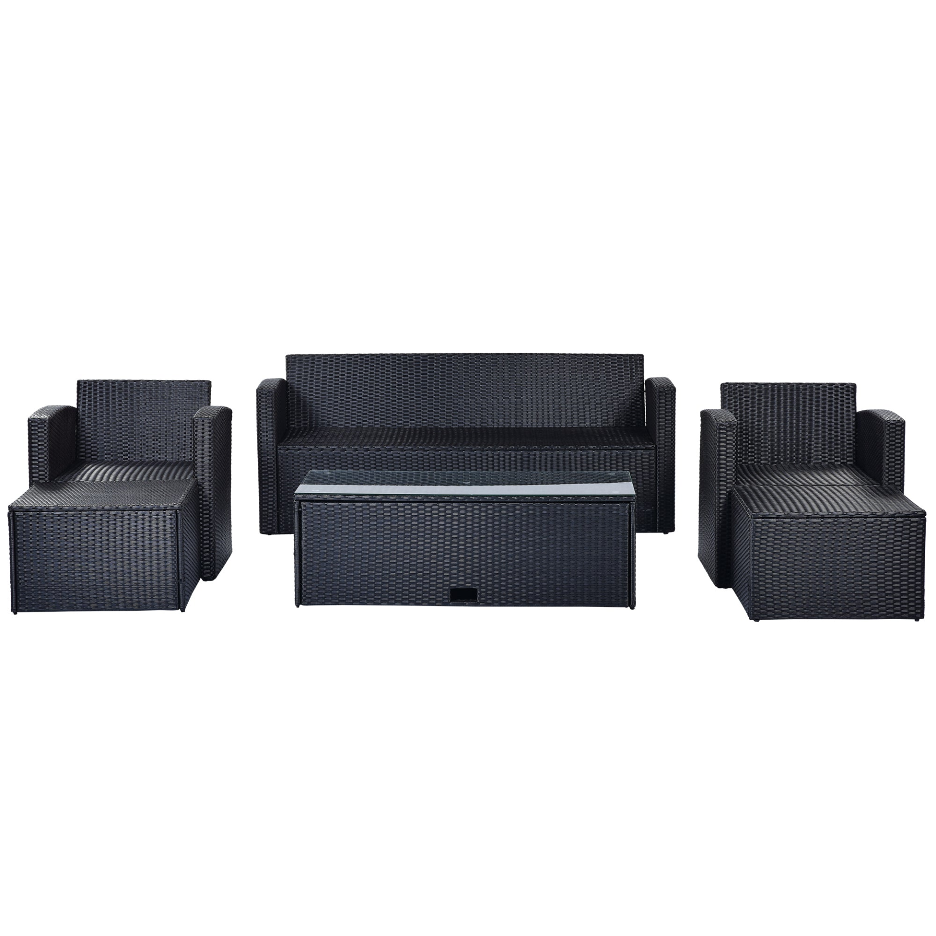 Patio Furntiure Sets | 6-piece All-Weather Wicker PE rattan Patio Outdoor Dining Conversation Sectional Set with coffee table, wicker sofas, ottomans, removable cushions (Black wicker, Beige cushion) | casafoyer.myshopify.com