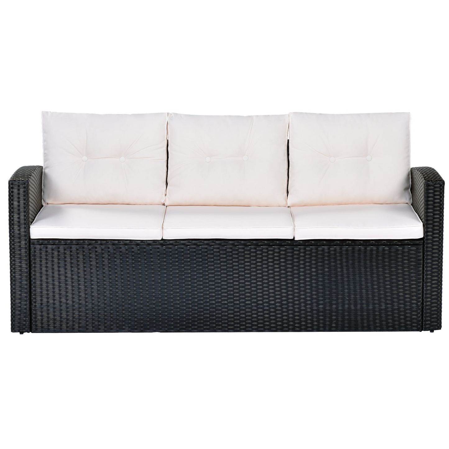 Patio Furntiure Sets | 6-piece All-Weather Wicker PE rattan Patio Outdoor Dining Conversation Sectional Set with coffee table, wicker sofas, ottomans, removable cushions (Black wicker, Beige cushion) | casafoyer.myshopify.com