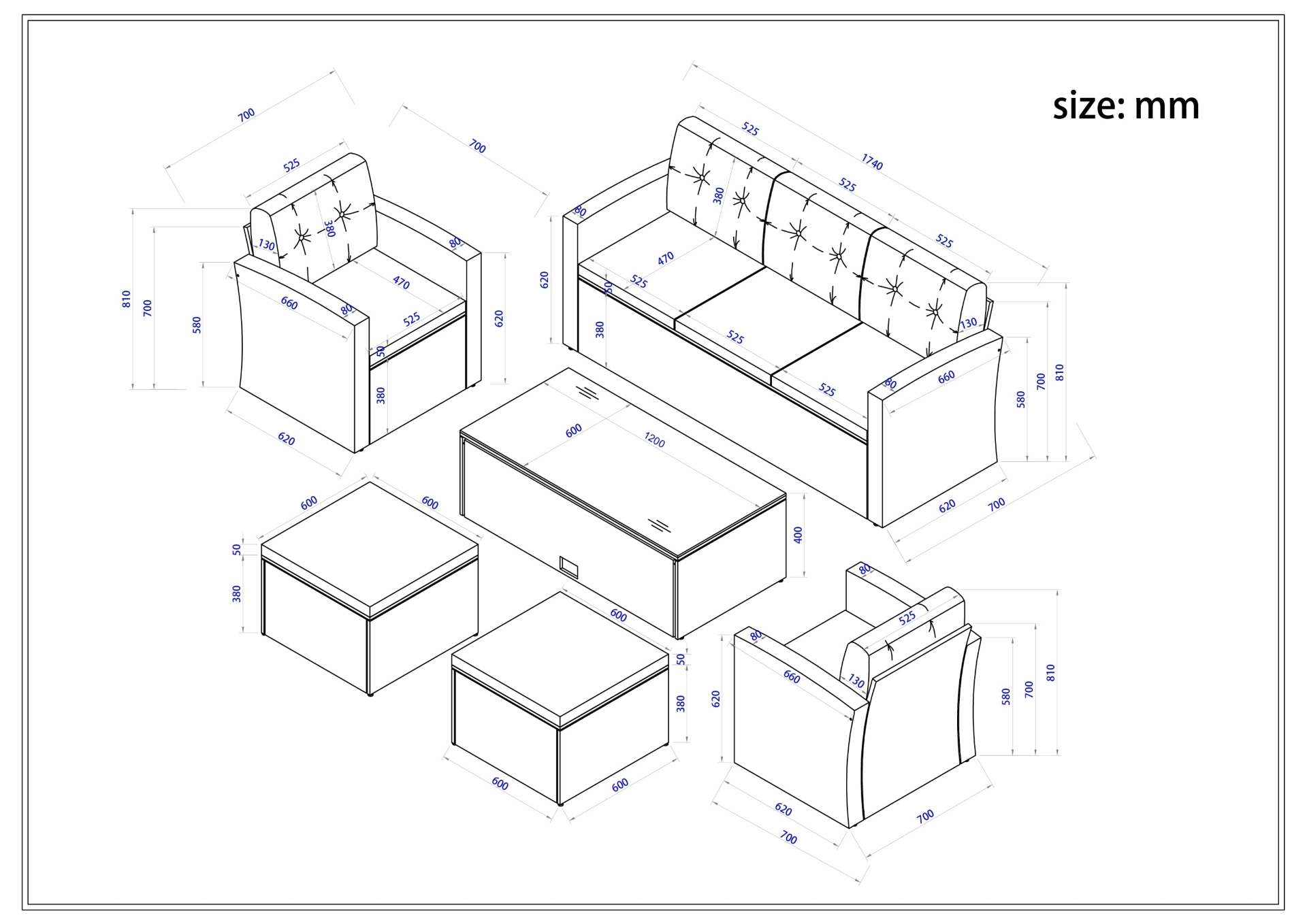 Patio Furntiure Sets | 6-piece All-Weather Wicker PE rattan Patio Outdoor Dining Conversation Sectional Set with coffee table, wicker sofas, ottomans, removable cushions (Black wicker, Beige cushion) | casafoyer.myshopify.com