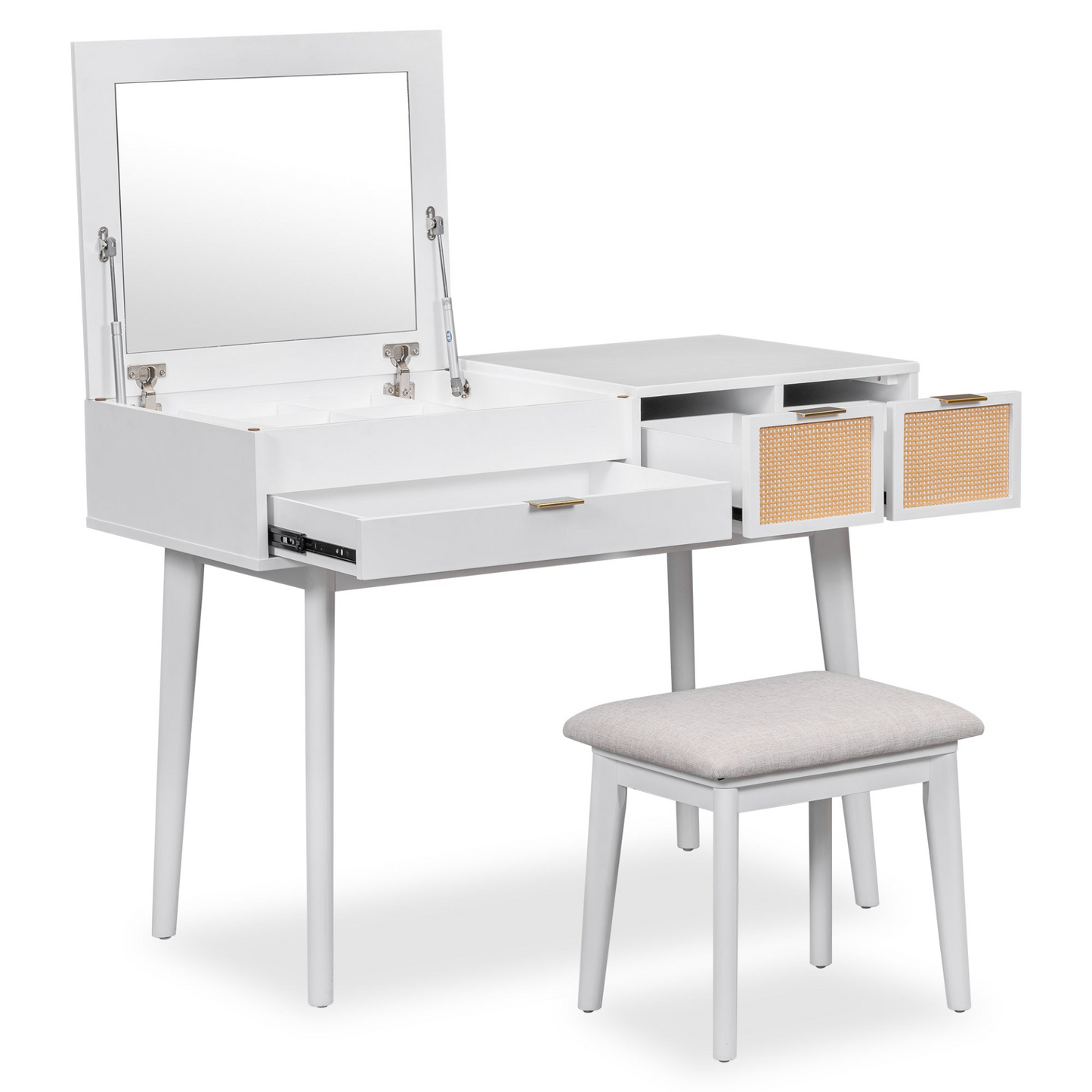 DRESSER | Classic Wood Makeup Vanity Set with Flip-top Mirror and Stool, Dressing Table with Three Drawers and storage space, White | casafoyer.myshopify.com