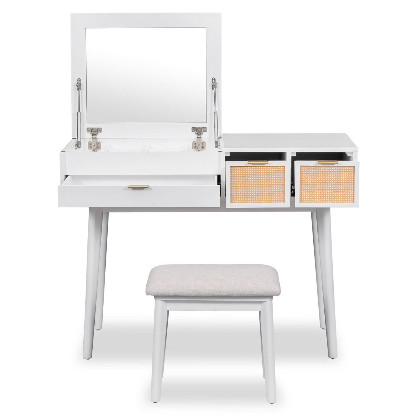 DRESSER | Classic Wood Makeup Vanity Set with Flip-top Mirror and Stool, Dressing Table with Three Drawers and storage space, White | casafoyer.myshopify.com