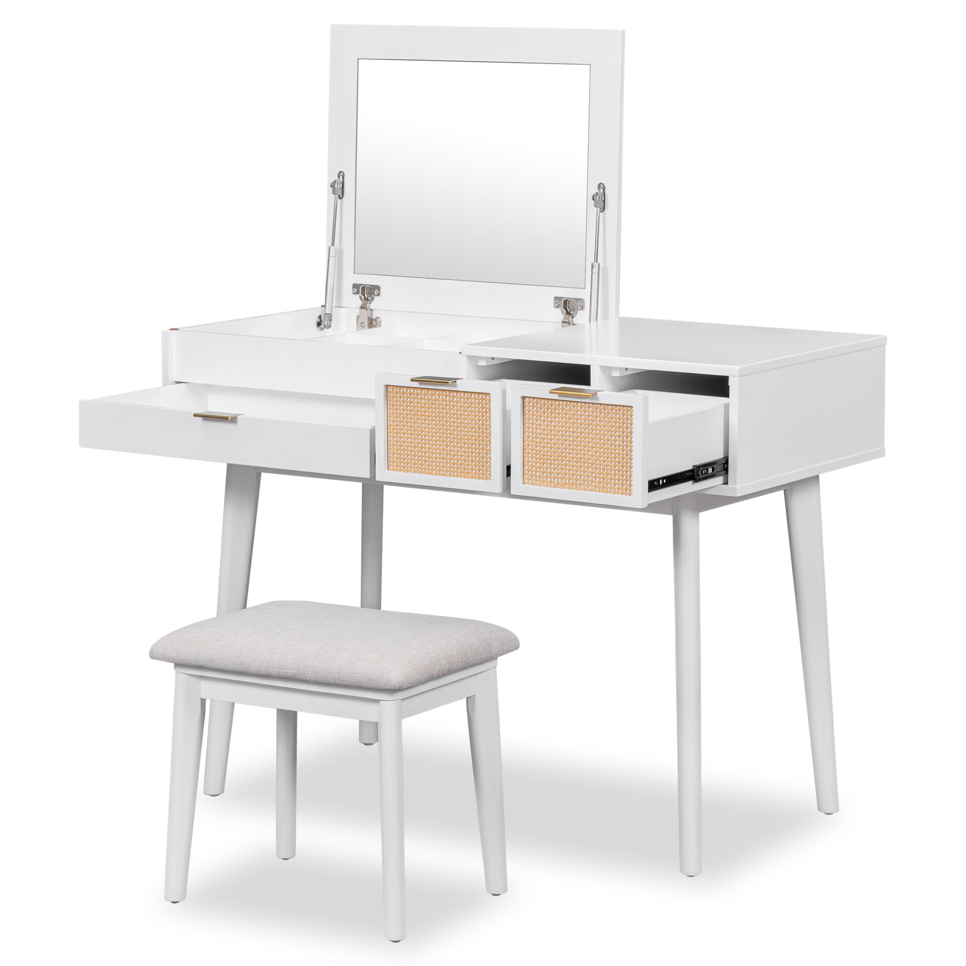 DRESSER | Classic Wood Makeup Vanity Set with Flip-top Mirror and Stool, Dressing Table with Three Drawers and storage space, White | casafoyer.myshopify.com