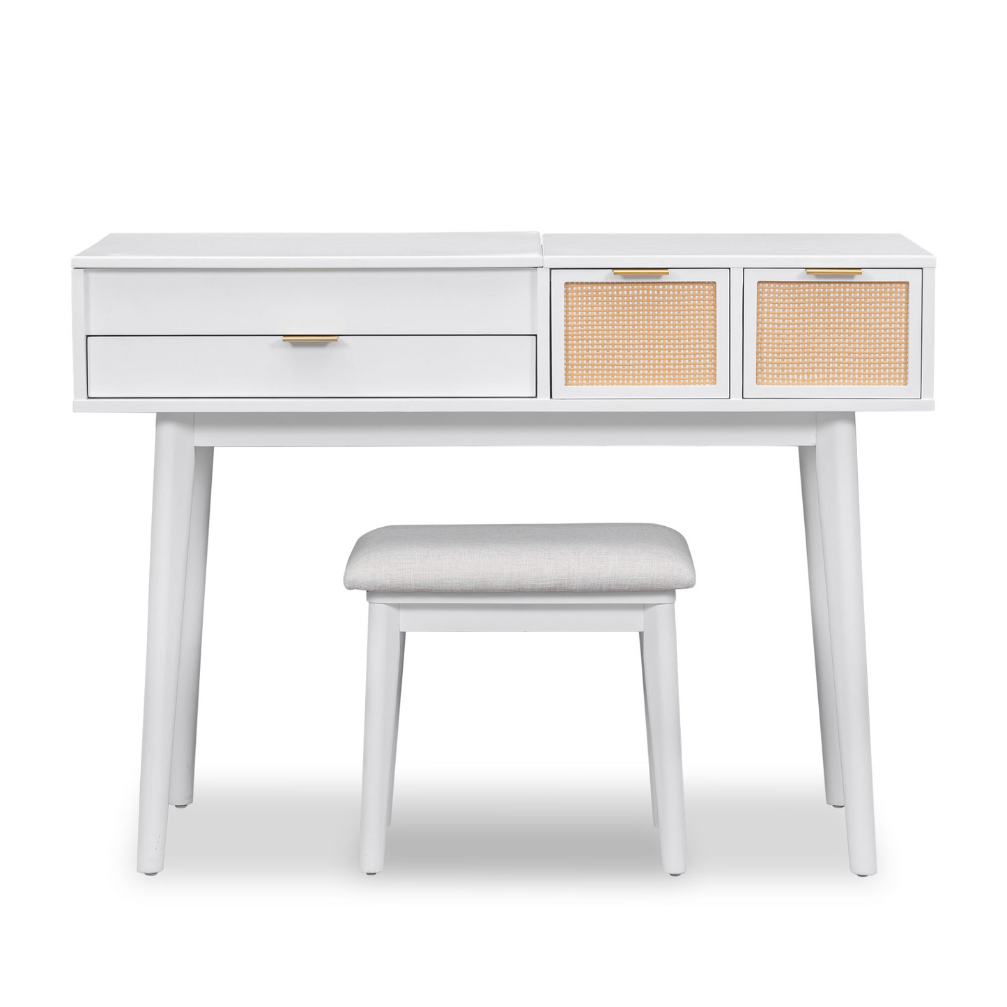 DRESSER | Classic Wood Makeup Vanity Set with Flip-top Mirror and Stool, Dressing Table with Three Drawers and storage space, White | casafoyer.myshopify.com