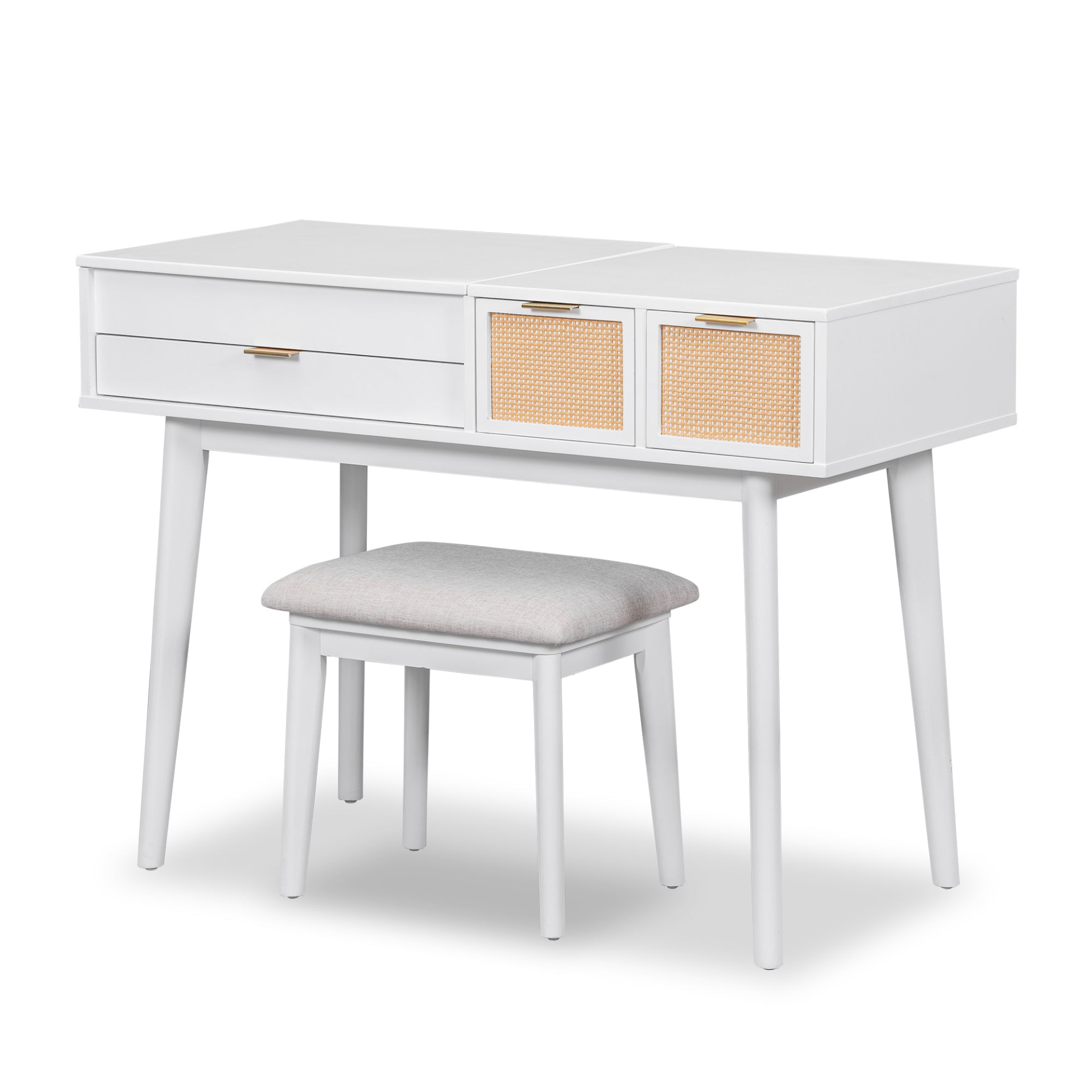 DRESSER | Classic Wood Makeup Vanity Set with Flip-top Mirror and Stool, Dressing Table with Three Drawers and storage space, White | casafoyer.myshopify.com