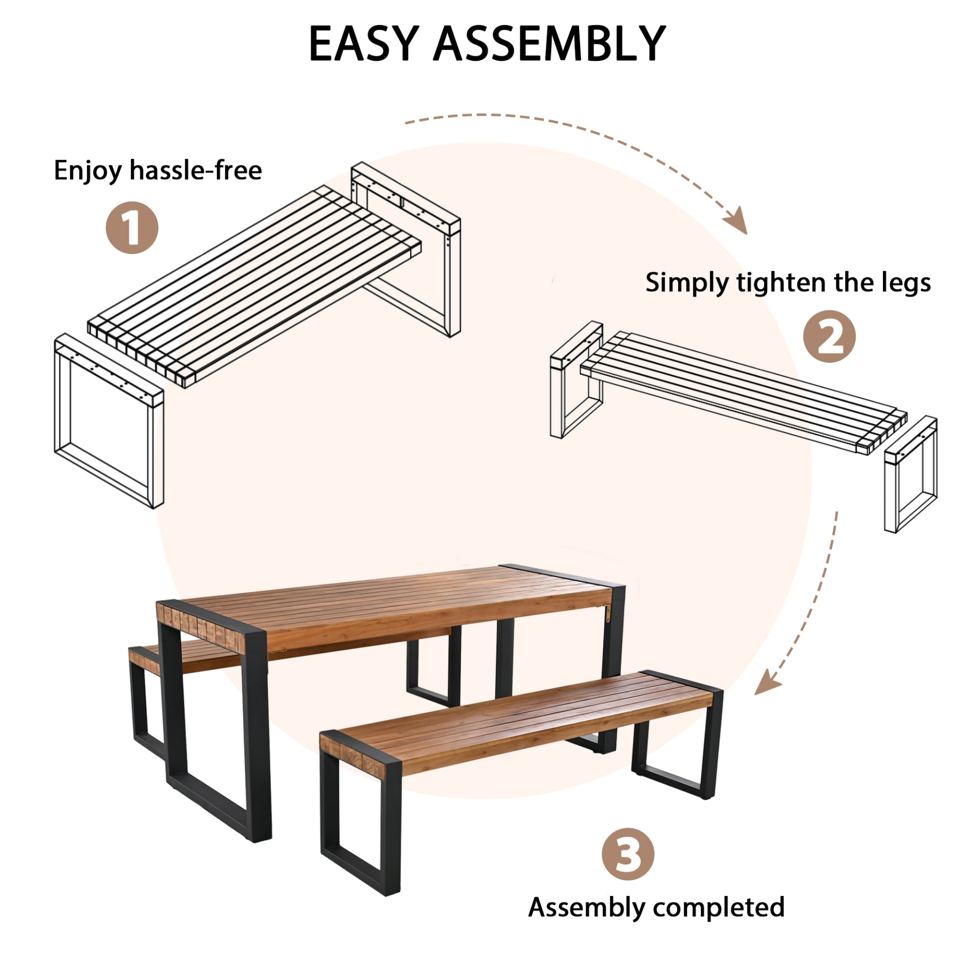 Patio Furntiure Sets | 3-Piece Outdoor Dining Table Set with 2 Benches | Patio Dining Set | casafoyer.myshopify.com