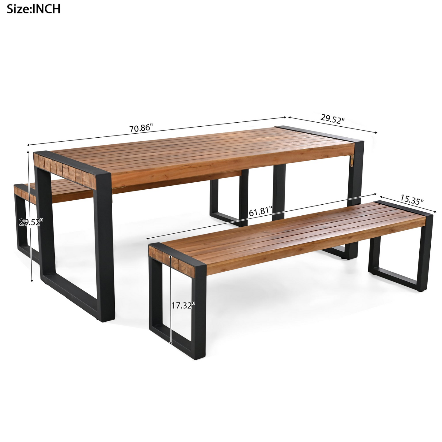 Patio Furntiure Sets | 3-Piece Outdoor Dining Table Set with 2 Benches | Patio Dining Set | casafoyer.myshopify.com