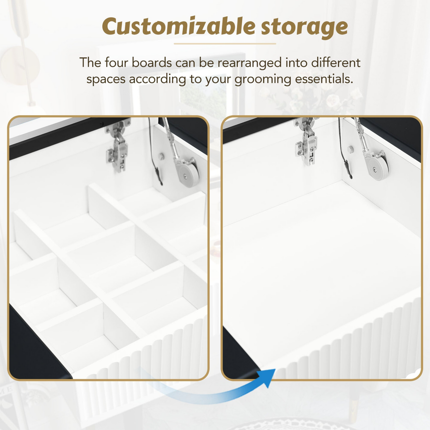 [product_type] | 43.3" Modern Vanity Table Set with Flip-top Mirror and LED Light, Dressing Table with Customizable Storage, White and Black | casafoyer.myshopify.com