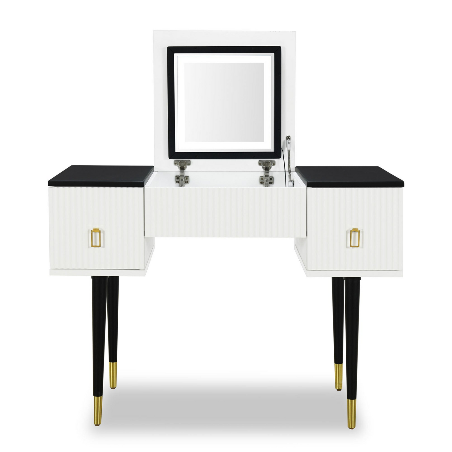 [product_type] | 43.3" Modern Vanity Table Set with Flip-top Mirror and LED Light, Dressing Table with Customizable Storage, White and Black | casafoyer.myshopify.com