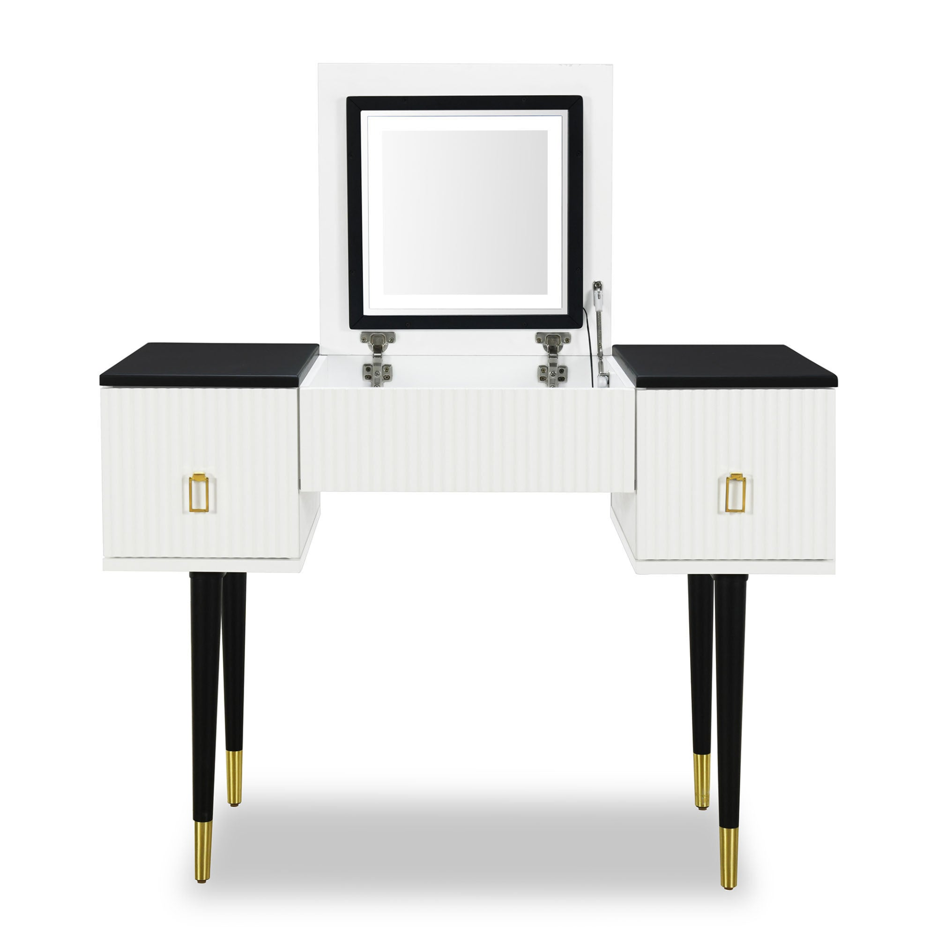 [product_type] | 43.3" Modern Vanity Table Set with Flip-top Mirror and LED Light, Dressing Table with Customizable Storage, White and Black | casafoyer.myshopify.com