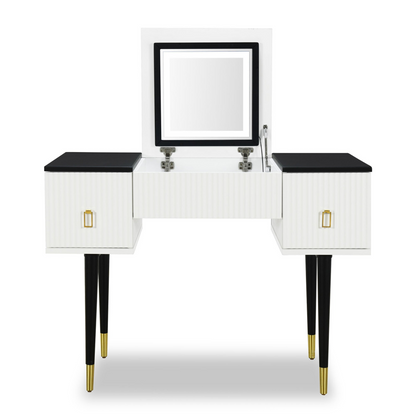 [product_type] | 43.3" Modern Vanity Table Set with Flip-top Mirror and LED Light, Dressing Table with Customizable Storage, White and Black | casafoyer.myshopify.com