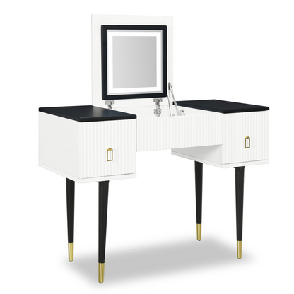 [product_type] | 43.3" Modern Vanity Table Set with Flip-top Mirror and LED Light, Dressing Table with Customizable Storage, White and Black | casafoyer.myshopify.com