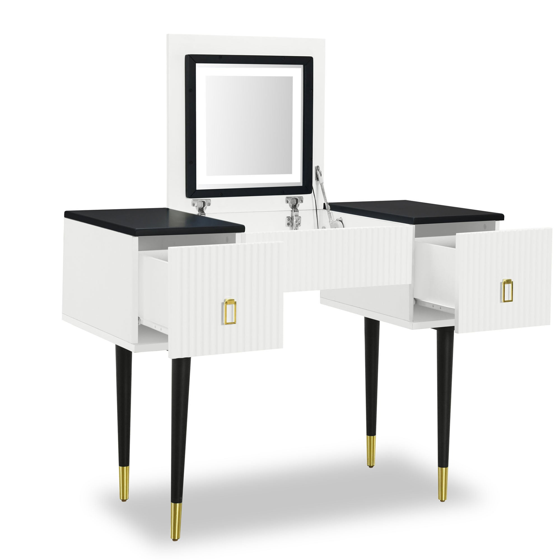 [product_type] | 43.3" Modern Vanity Table Set with Flip-top Mirror and LED Light, Dressing Table with Customizable Storage, White and Black | casafoyer.myshopify.com