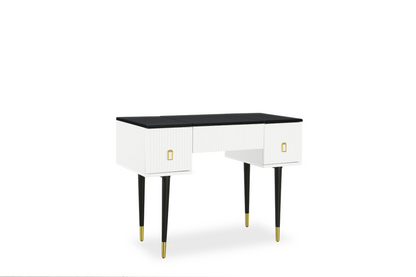 [product_type] | 43.3" Modern Vanity Table Set with Flip-top Mirror and LED Light, Dressing Table with Customizable Storage, White and Black | casafoyer.myshopify.com
