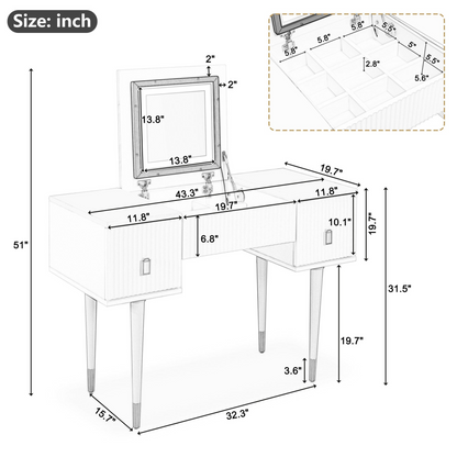 [product_type] | 43.3" Modern Vanity Table Set with Flip-top Mirror and LED Light, Dressing Table with Customizable Storage, White and Black | casafoyer.myshopify.com