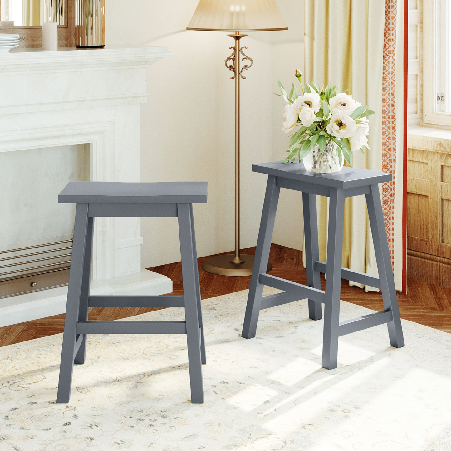 Stool | Farmhouse Rustic 2-piece Counter Height Wood Kitchen Dining Stools for Small Places, Gray | casafoyer.myshopify.com