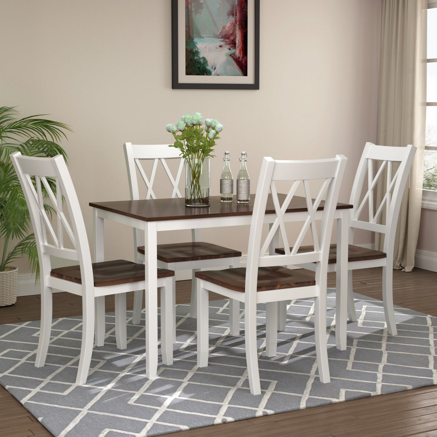 Dining Table | 5-Piece Dining Table Set Home Kitchen Table and Chairs Wood Dining Set, White+Cherry | casafoyer.myshopify.com