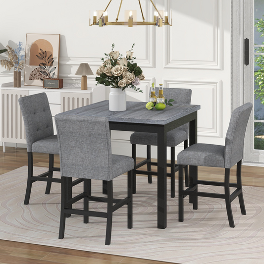 Dining Table | 5-Piece Counter Height Dining Set Wood Square Dining Room Table and Chairs Stools w/Footrest & 4 Upholstered high-back Chairs,Black | casafoyer.myshopify.com