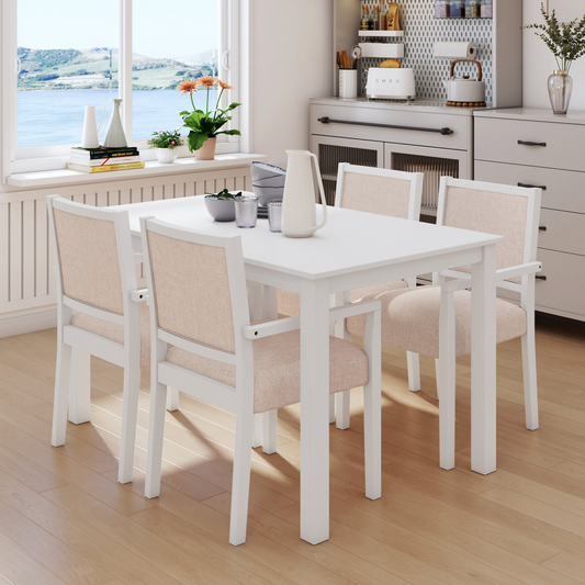 Dining Table | Wood 5-Piece Dining Table Set with 4 Arm Upholstered Dining Chairs,Beige | casafoyer.myshopify.com