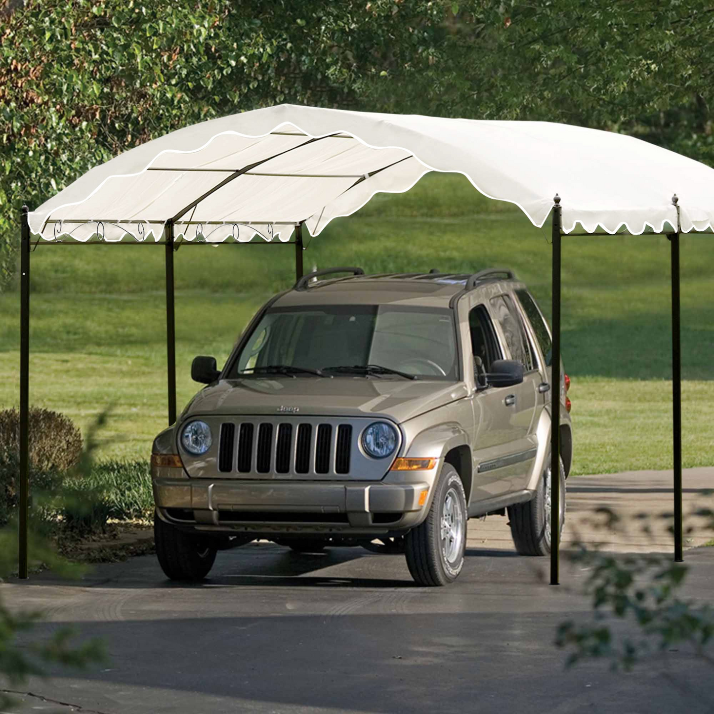 Patio Furntiure Sets | Outdoor Patio 13ft.Lx10ft.W Iron Carport Shelter Garage Tent, Garden Storage Shed with Anchor Kit, White | casafoyer.myshopify.com